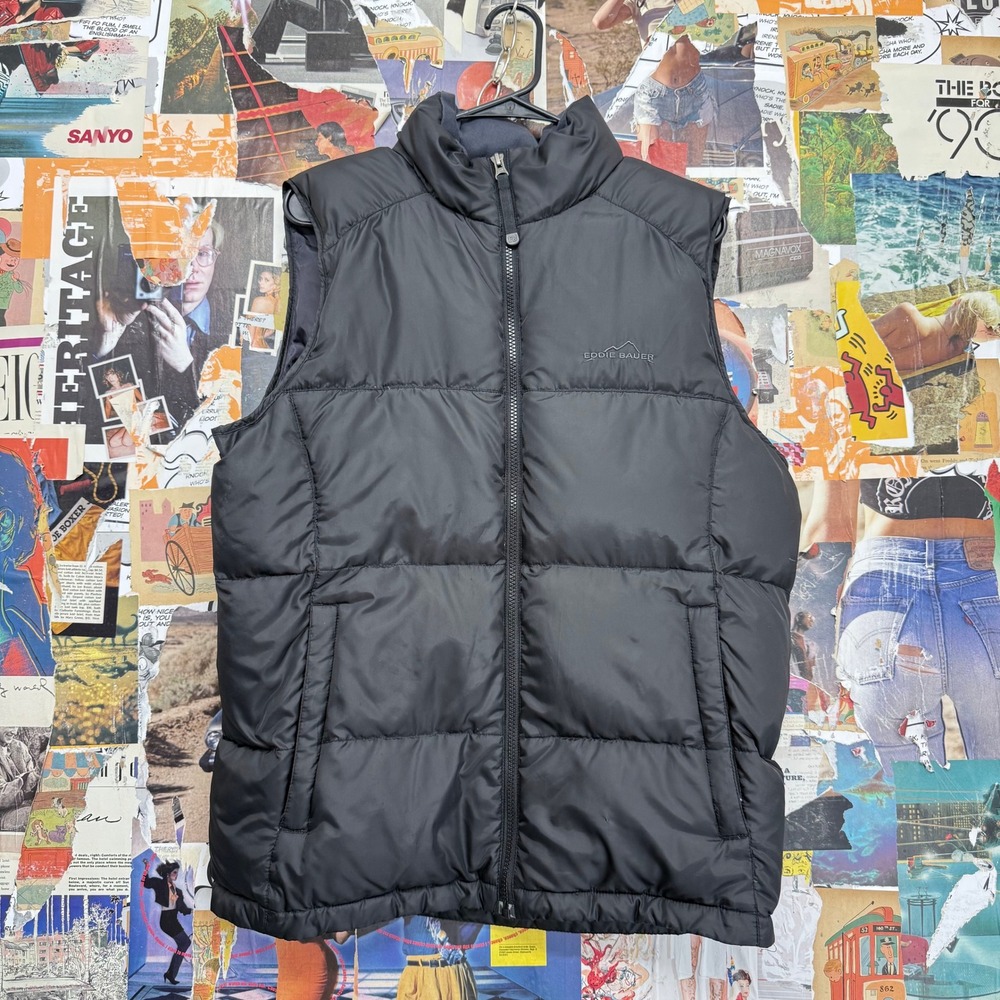 Eddie Bauer Black Puffer Vest Full Zip‎ Insulated Outdoor Mens Size S